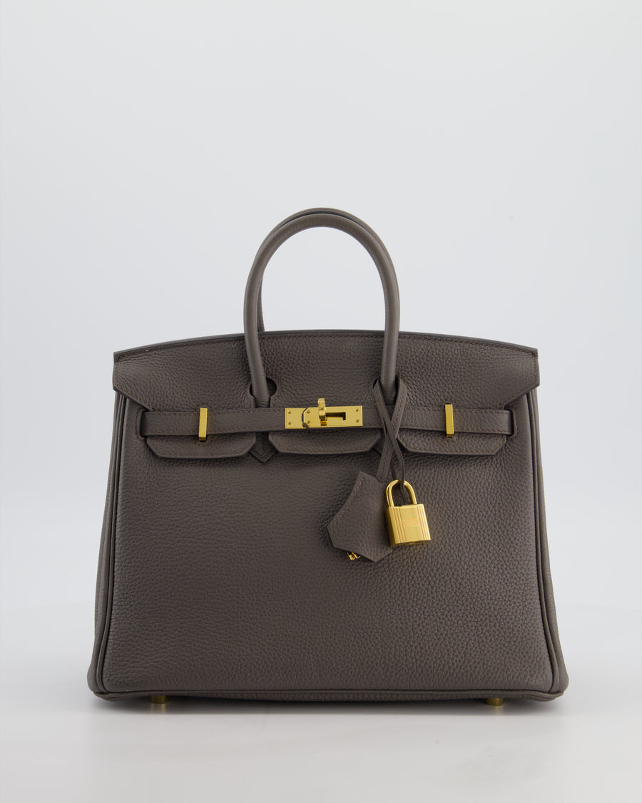 *FIRE PRICE* Hermès Birkin 25 Retourne Bag in Gris Etain Togo Leather with Gold Hardware