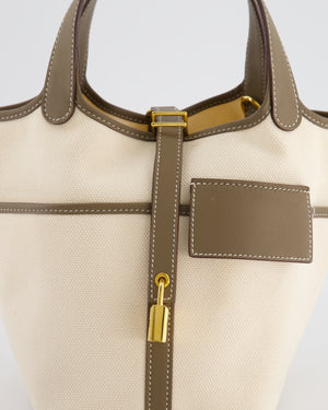 Hermes Picotin 18 Cargo in Ecru Canvas & Etoupe Swift Leather with Gold Hardware