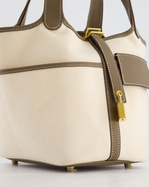 Hermes Picotin 18 Cargo in Ecru Canvas & Etoupe Swift Leather with Gold Hardware