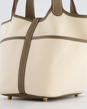 Hermes Picotin 18 Cargo in Ecru Canvas & Etoupe Swift Leather with Gold Hardware
