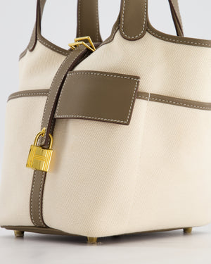 Hermes Picotin 18 Cargo in Ecru Canvas & Etoupe Swift Leather with Gold Hardware