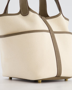 Hermes Picotin 18 Cargo in Ecru Canvas & Etoupe Swift Leather with Gold Hardware