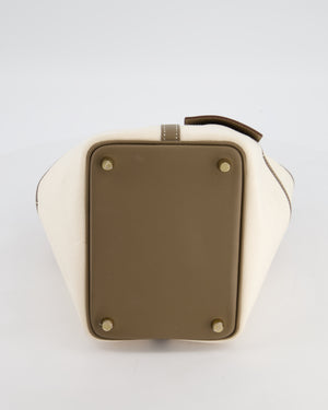 Hermes Picotin 18 Cargo in Ecru Canvas & Etoupe Swift Leather with Gold Hardware
