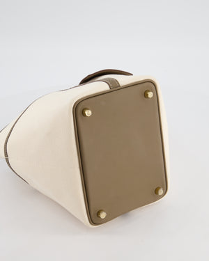 Hermes Picotin 18 Cargo in Ecru Canvas & Etoupe Swift Leather with Gold Hardware