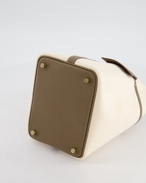 Hermes Picotin 18 Cargo in Ecru Canvas & Etoupe Swift Leather with Gold Hardware