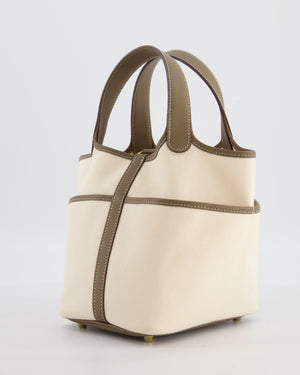 Hermes Picotin 18 Cargo in Ecru Canvas & Etoupe Swift Leather with Gold Hardware