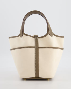 Hermes Picotin 18 Cargo in Ecru Canvas & Etoupe Swift Leather with Gold Hardware