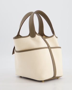 Hermes Picotin 18 Cargo in Ecru Canvas & Etoupe Swift Leather with Gold Hardware