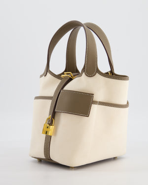Hermes Picotin 18 Cargo in Ecru Canvas & Etoupe Swift Leather with Gold Hardware