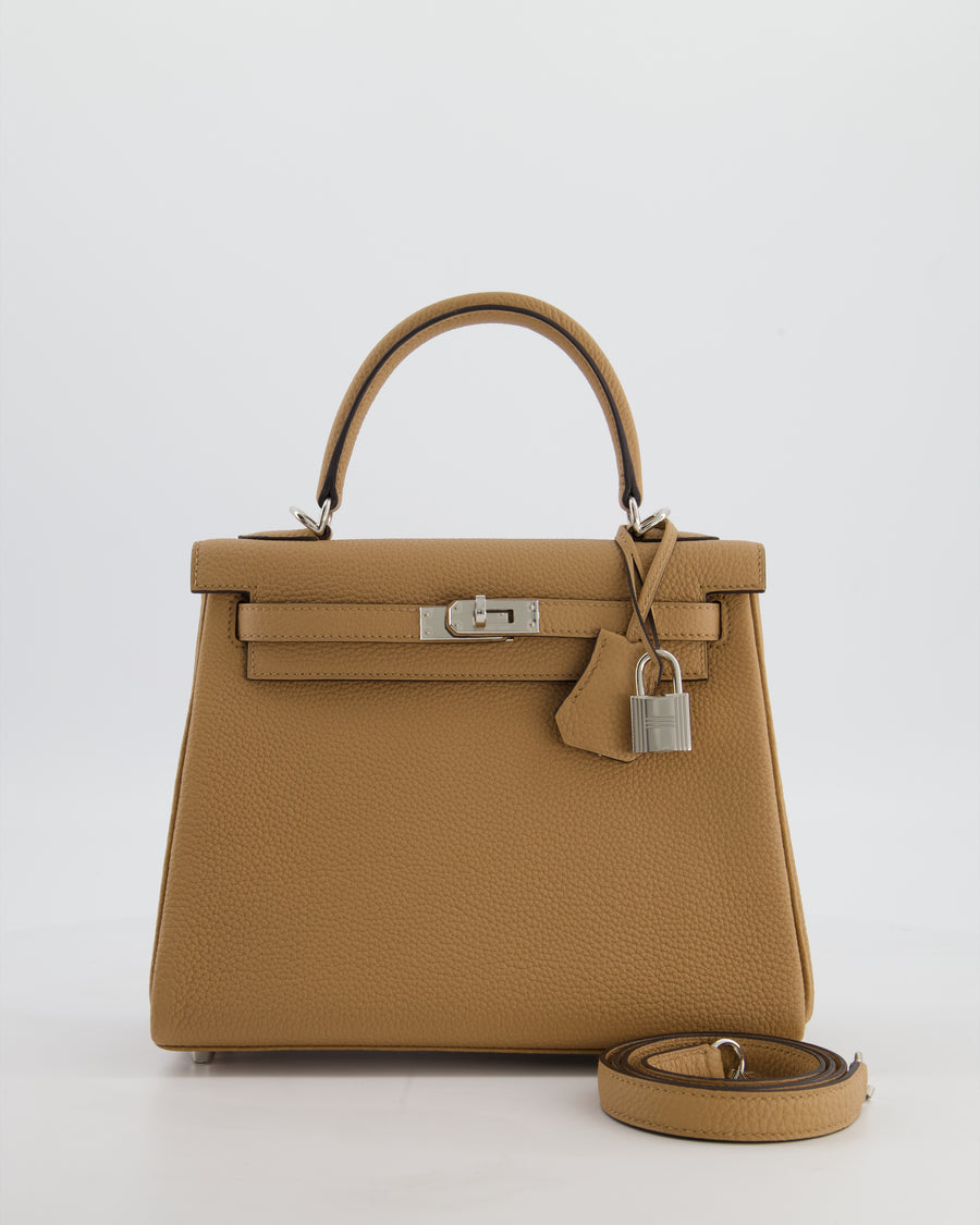 Hermès Kelly 25 Retourne Bag in Chai Togo Leather with Palladium Hardware