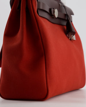 Hermès Herbag Zip 31 Retourne Verso Bag in Rouge Venetian & Rose Extreme Canvas with Rouge Sellier Leather and Palladium Hardware