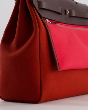 Hermès Herbag Zip 31 Retourne Verso Bag in Rouge Venetian & Rose Extreme Canvas with Rouge Sellier Leather and Palladium Hardware