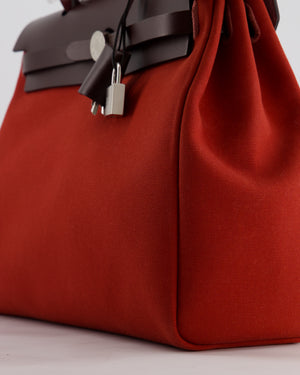 Hermès Herbag Zip 31 Retourne Verso Bag in Rouge Venetian & Rose Extreme Canvas with Rouge Sellier Leather and Palladium Hardware
