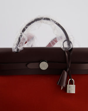 Hermès Herbag Zip 31 Retourne Verso Bag in Rouge Venetian & Rose Extreme Canvas with Rouge Sellier Leather and Palladium Hardware
