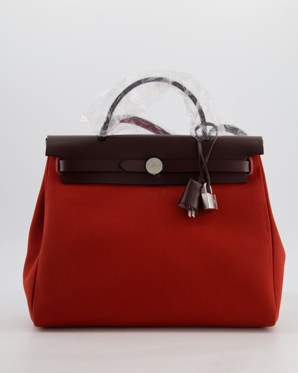 Hermès Herbag Zip 31 Retourne Verso Bag in Rouge Venetian & Rose Extreme Canvas with Rouge Sellier Leather and Palladium Hardware