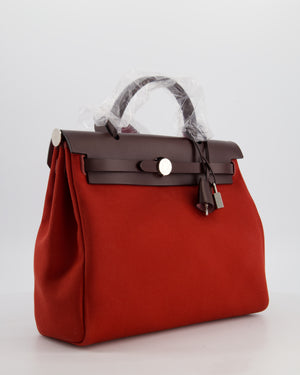 Hermès Herbag Zip 31 Retourne Verso Bag in Rouge Venetian & Rose Extreme Canvas with Rouge Sellier Leather and Palladium Hardware