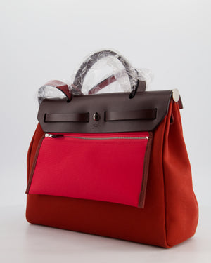 Hermès Herbag Zip 31 Retourne Verso Bag in Rouge Venetian & Rose Extreme Canvas with Rouge Sellier Leather and Palladium Hardware