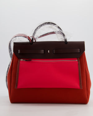 Hermès Herbag Zip 31 Retourne Verso Bag in Rouge Venetian & Rose Extreme Canvas with Rouge Sellier Leather and Palladium Hardware