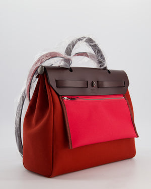 Hermès Herbag Zip 31 Retourne Verso Bag in Rouge Venetian & Rose Extreme Canvas with Rouge Sellier Leather and Palladium Hardware