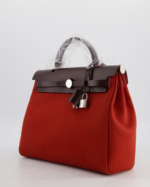 Hermès Herbag Zip 31 Retourne Verso Bag in Rouge Venetian & Rose Extreme Canvas with Rouge Sellier Leather and Palladium Hardware