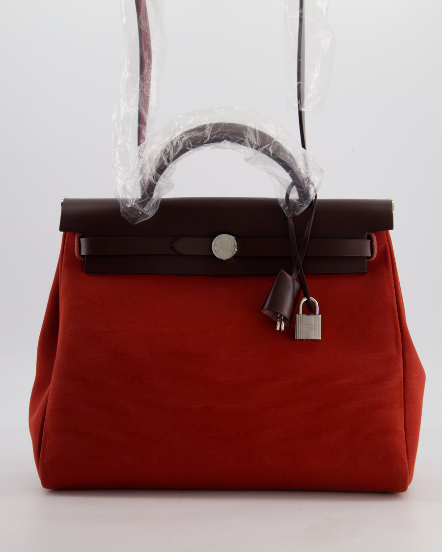 Hermès Herbag Zip 31 Retourne Verso Bag in Rouge Venetian & Rose Extreme Canvas with Rouge Sellier Leather and Palladium Hardware