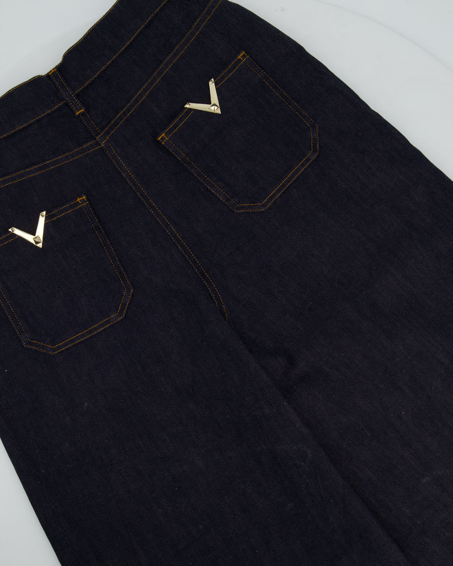 Valentino Dark Blue Denim Culottes with V Logo Detail Size 28 (UK 10)