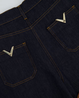 Valentino Dark Blue Denim Culottes with V Logo Detail Size 28 (UK 10)