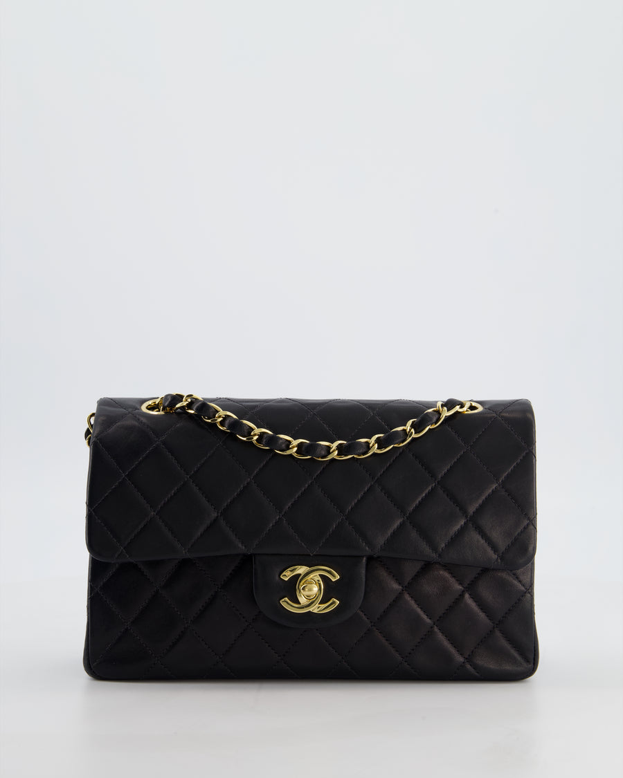 *HOT* Chanel Black Vintage Small Double Flap Bag in Lambskin Leather with 24K Gold Hardware