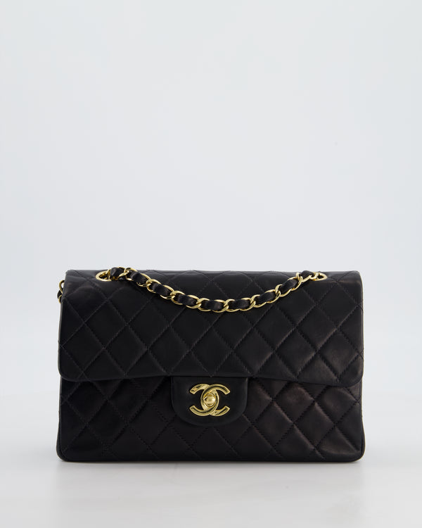 *HOT* Chanel Black Vintage Small Double Flap Bag in Lambskin Leather with 24K Gold Hardware