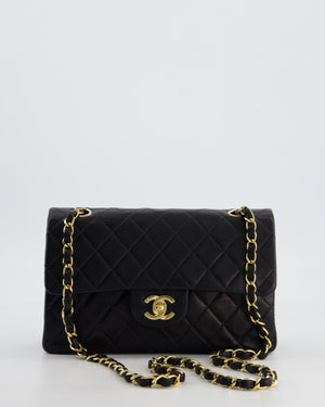 *HOT* Chanel Black Vintage Small Double Flap Bag in Lambskin Leather with 24K Gold Hardware