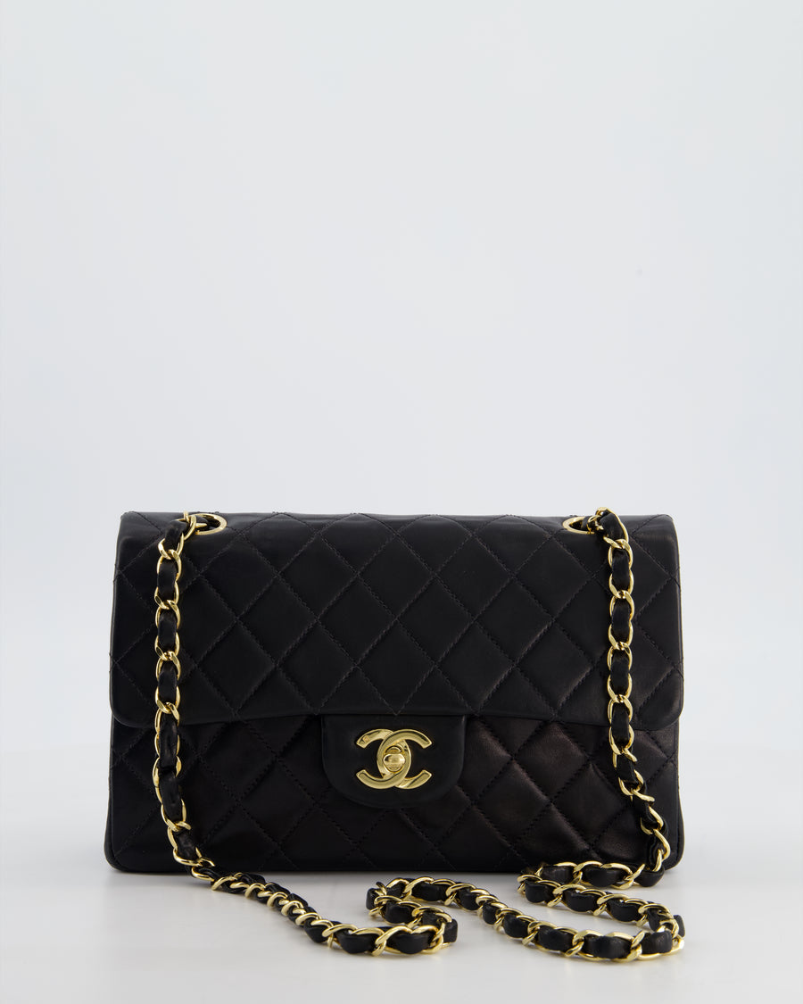 *HOT* Chanel Black Vintage Small Double Flap Bag in Lambskin Leather with 24K Gold Hardware