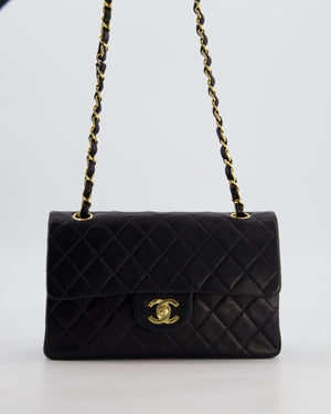 *HOT* Chanel Black Vintage Small Double Flap Bag in Lambskin Leather with 24K Gold Hardware