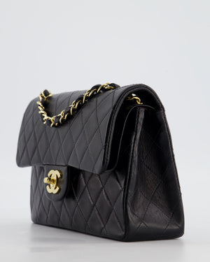 *HOT* Chanel Black Vintage Small Double Flap Bag in Lambskin Leather with 24K Gold Hardware