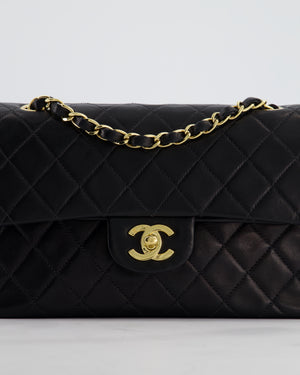 *HOT* Chanel Black Vintage Small Double Flap Bag in Lambskin Leather with 24K Gold Hardware
