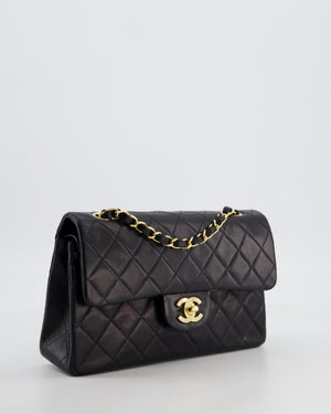 *HOT* Chanel Black Vintage Small Double Flap Bag in Lambskin Leather with 24K Gold Hardware