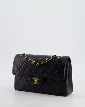 *HOT* Chanel Black Vintage Small Double Flap Bag in Lambskin Leather with 24K Gold Hardware