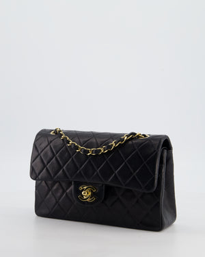 *HOT* Chanel Black Vintage Small Double Flap Bag in Lambskin Leather with 24K Gold Hardware