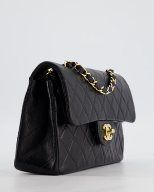 *HOT* Chanel Black Vintage Small Double Flap Bag in Lambskin Leather with 24K Gold Hardware