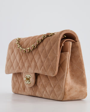 *SUPER RARE* Chanel Caramel Medium Classic Double Flap Bag in Suede Leather with Champagne Gold Hardware
