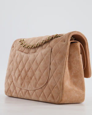 *SUPER RARE* Chanel Caramel Medium Classic Double Flap Bag in Suede Leather with Champagne Gold Hardware