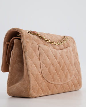 *SUPER RARE* Chanel Caramel Medium Classic Double Flap Bag in Suede Leather with Champagne Gold Hardware