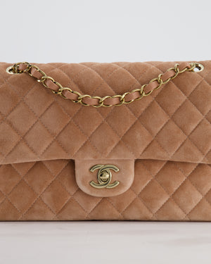 *SUPER RARE* Chanel Caramel Medium Classic Double Flap Bag in Suede Leather with Champagne Gold Hardware