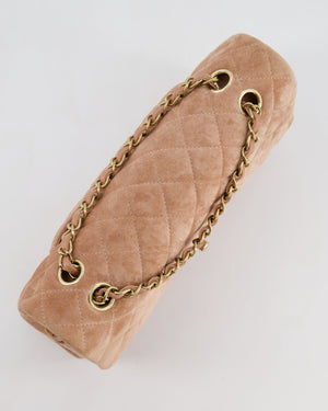 *SUPER RARE* Chanel Caramel Medium Classic Double Flap Bag in Suede Leather with Champagne Gold Hardware
