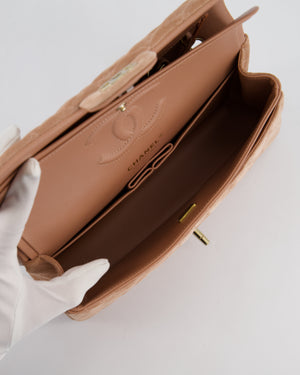 *SUPER RARE* Chanel Caramel Medium Classic Double Flap Bag in Suede Leather with Champagne Gold Hardware