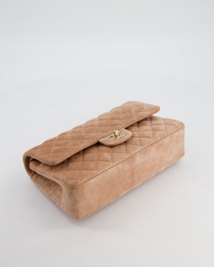 *SUPER RARE* Chanel Caramel Medium Classic Double Flap Bag in Suede Leather with Champagne Gold Hardware
