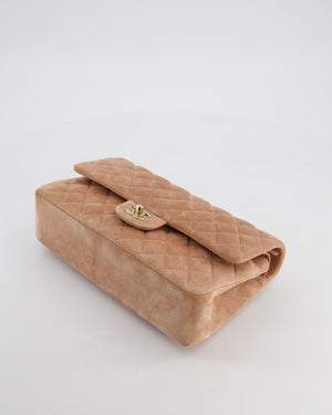 *SUPER RARE* Chanel Caramel Medium Classic Double Flap Bag in Suede Leather with Champagne Gold Hardware
