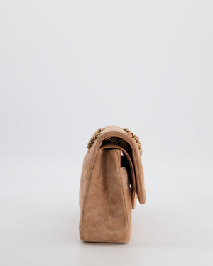 *SUPER RARE* Chanel Caramel Medium Classic Double Flap Bag in Suede Leather with Champagne Gold Hardware