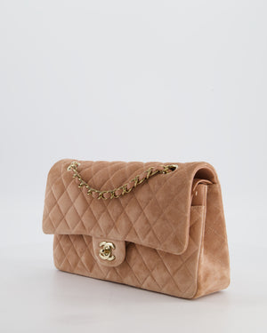 *SUPER RARE* Chanel Caramel Medium Classic Double Flap Bag in Suede Leather with Champagne Gold Hardware