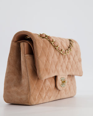 *SUPER RARE* Chanel Caramel Medium Classic Double Flap Bag in Suede Leather with Champagne Gold Hardware