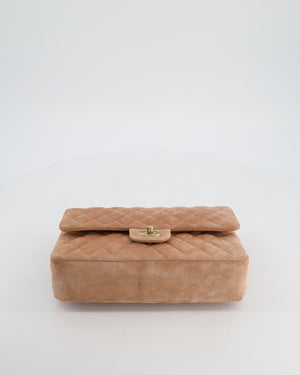 *SUPER RARE* Chanel Caramel Medium Classic Double Flap Bag in Suede Leather with Champagne Gold Hardware